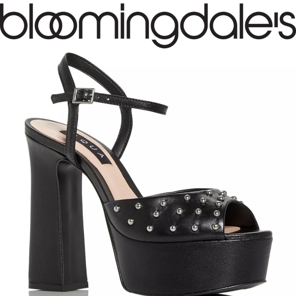 AQUA Bloomingdale's Black Leather Studded Platform Sandals
